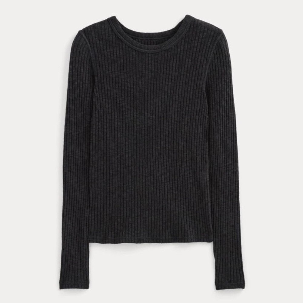 Everlane Long Sleeve Tee Shirt Black Rib Knit Slim Fit Organic Cotton Women M